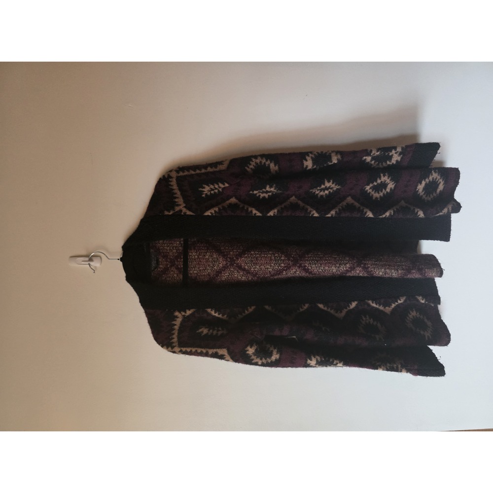 Topshop Burgundy Geometric Open Front Cardigan